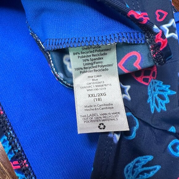 Wonder Nation Girls Swim Top XXL/18 Navy Blue Neon Fireworks Flamingo Print High - Picture 7 of 7